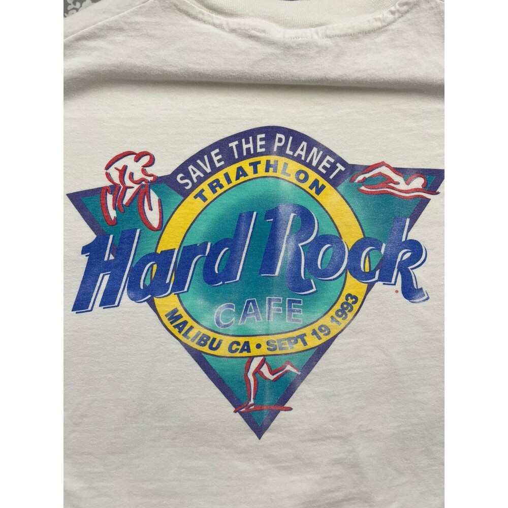 Vintage 1993 Hard Rock Cafe Malibu Triathlon T Shirt Hanes Beefy Single Stitch L